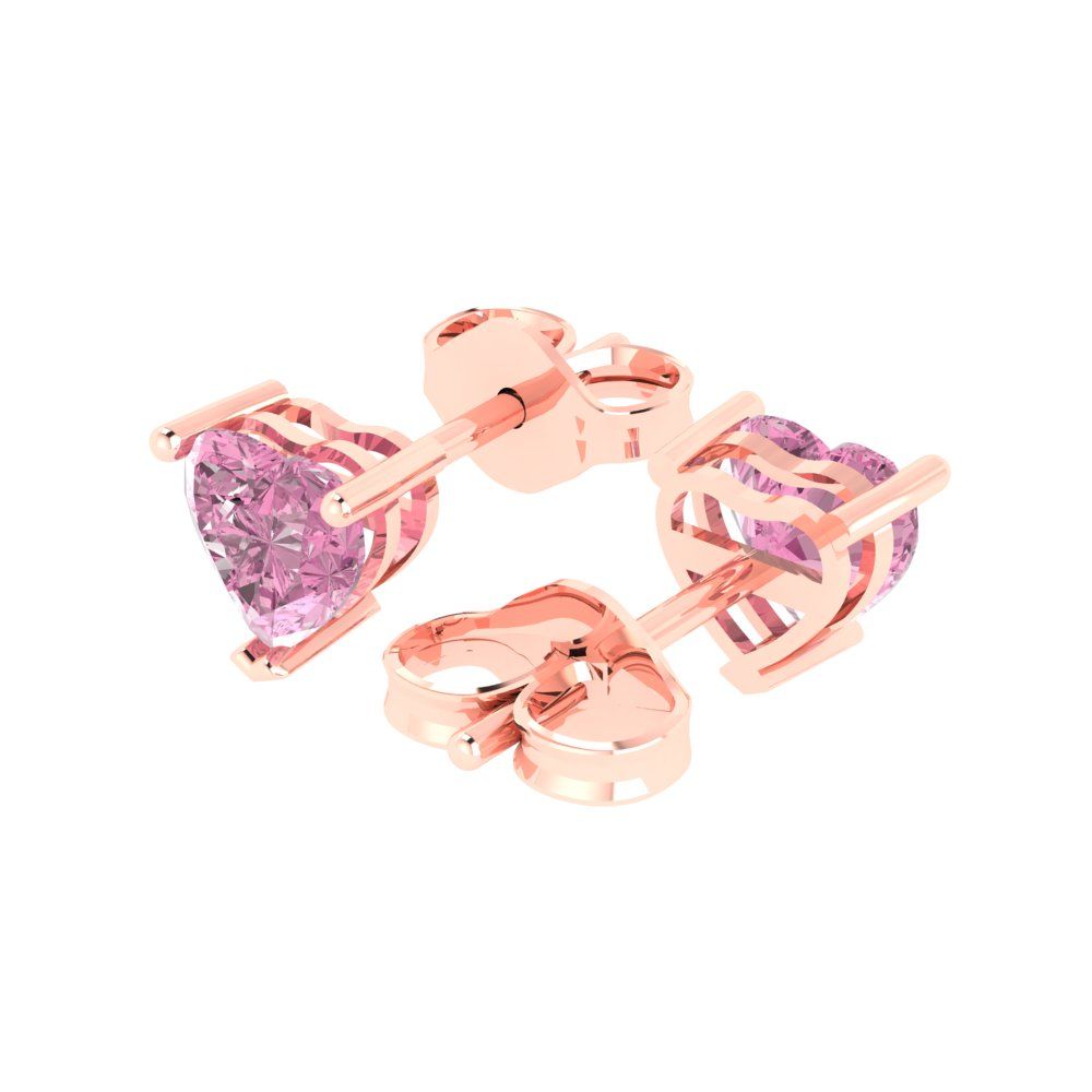 1 ctw Pink Zirconia Studs Earrings | 5mm Heart Cut White Gold Push back | April Birthstone