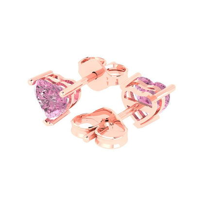1 ctw Pink Zirconia Studs Earrings | 5mm Heart Cut White Gold Push back | April Birthstone