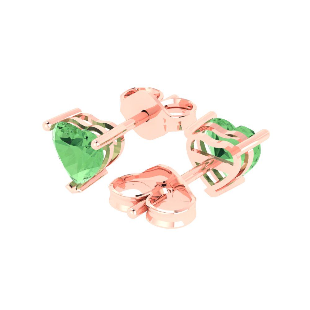 1 ctw Green Zirconia Studs Earrings | 5mm Heart Cut White Gold Push back | April Birthstone