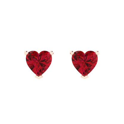 1 ctw Ruby Studs Earrings | 5mm Heart Cut White Gold Push back | July Birthstone