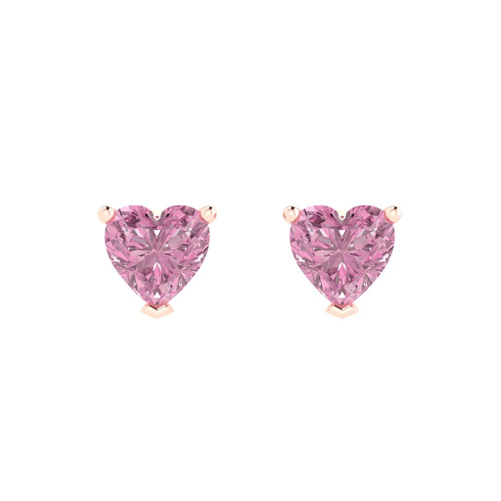1 ctw Pink Zirconia Studs Earrings | 5mm Heart Cut White Gold Push back | April Birthstone