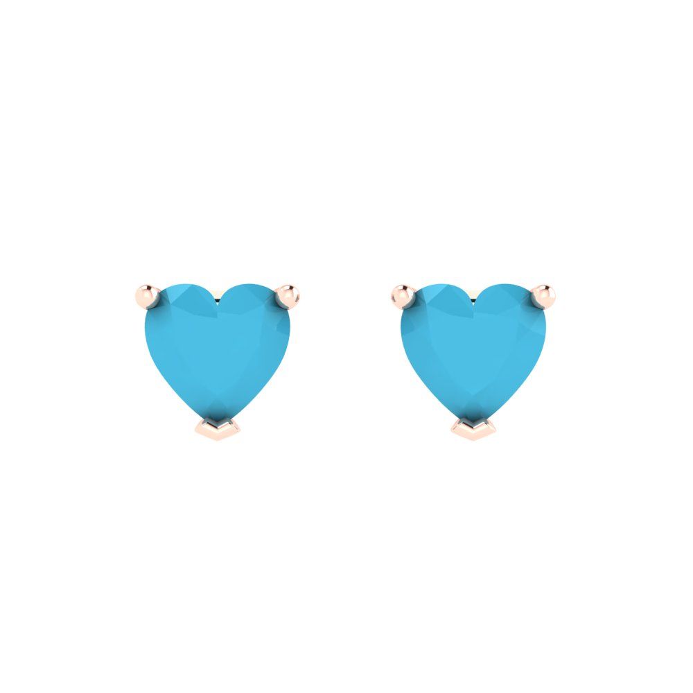 1cttw Heart Cut Simulated Turquoise Gold-Plated 925 Silver Push Back Stud Earrings
