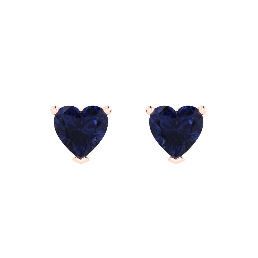 1 ctw Blue Sapphire Studs Earrings | 5mm Heart Cut White Gold Push back | September Birthstone