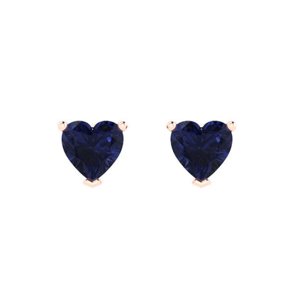 1 ctw Blue Sapphire Studs Earrings | 5mm Heart Cut White Gold Push back | September Birthstone