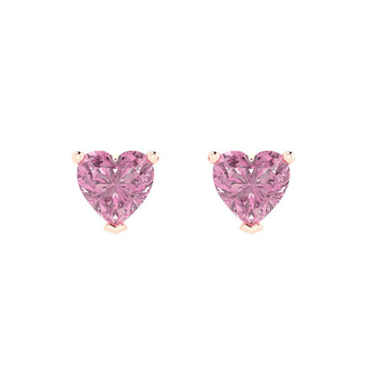1cttw Heart Cut Simulated Pink Diamond Gold-Plated 925 Silver Push Back Stud Earrings