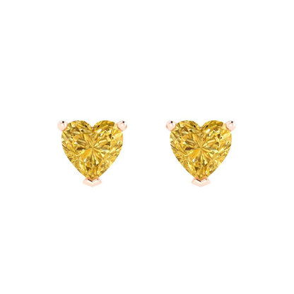 1 ctw Yellow Zirconia Studs Earrings | 5mm Heart Cut White Gold Push back | April Birthstone