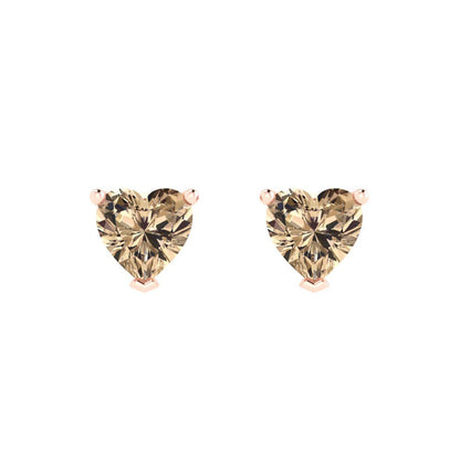 1 ctw Yellow Moissanite Studs Earrings | 5mm Heart Cut White Gold Push back | April Birthstone