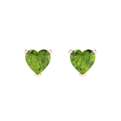 1cttw Heart Cut Natural Peridot Gold-Plated 925 Silver Push Back Stud Earrings