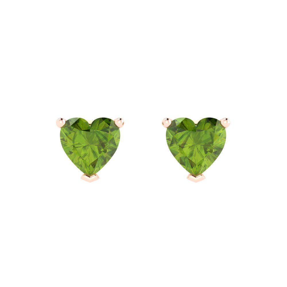 1 ctw Peridot Studs Earrings | 5mm Heart Cut White Gold Push back | August Birthstone