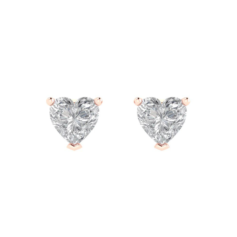 1 ctw Zirconia Diamond Studs Earrings | 5mm Heart Cut White Gold Push back | April Birthstone