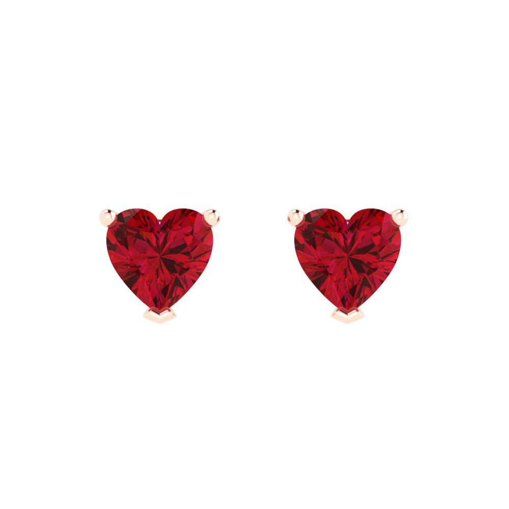 1 ctw Pink Tourmaline Studs Earrings | 5mm Heart Cut White Gold Push back | April Birthstone