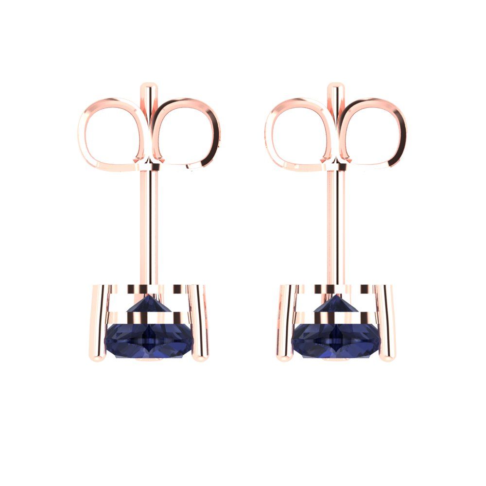 1 ctw Blue Sapphire Studs Earrings | 5mm Heart Cut White Gold Push back | September Birthstone