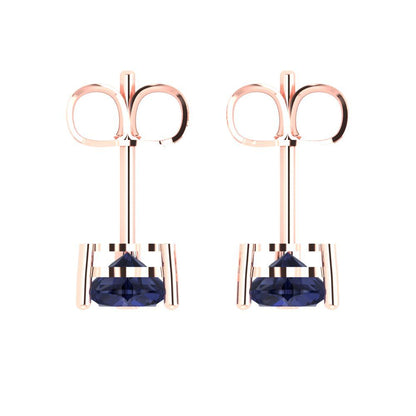 1 ctw Blue Sapphire Studs Earrings | 5mm Heart Cut White Gold Push back | September Birthstone