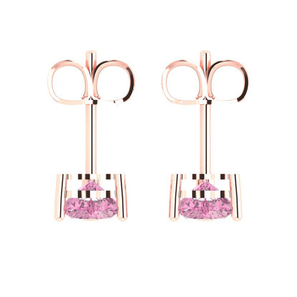1 ctw Pink Zirconia Studs Earrings | 5mm Heart Cut White Gold Push back | April Birthstone