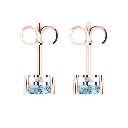 1 ctw Sky Blue Topaz Studs Earrings | 5mm Heart Cut White Gold Push back | December Birthstone