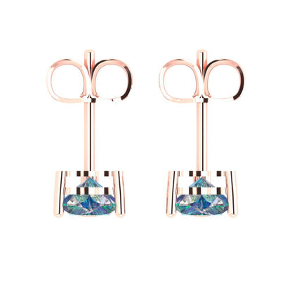 1 ctw Blue Moissanite Studs Earrings | 5mm Heart Cut White Gold Push back | April Birthstone