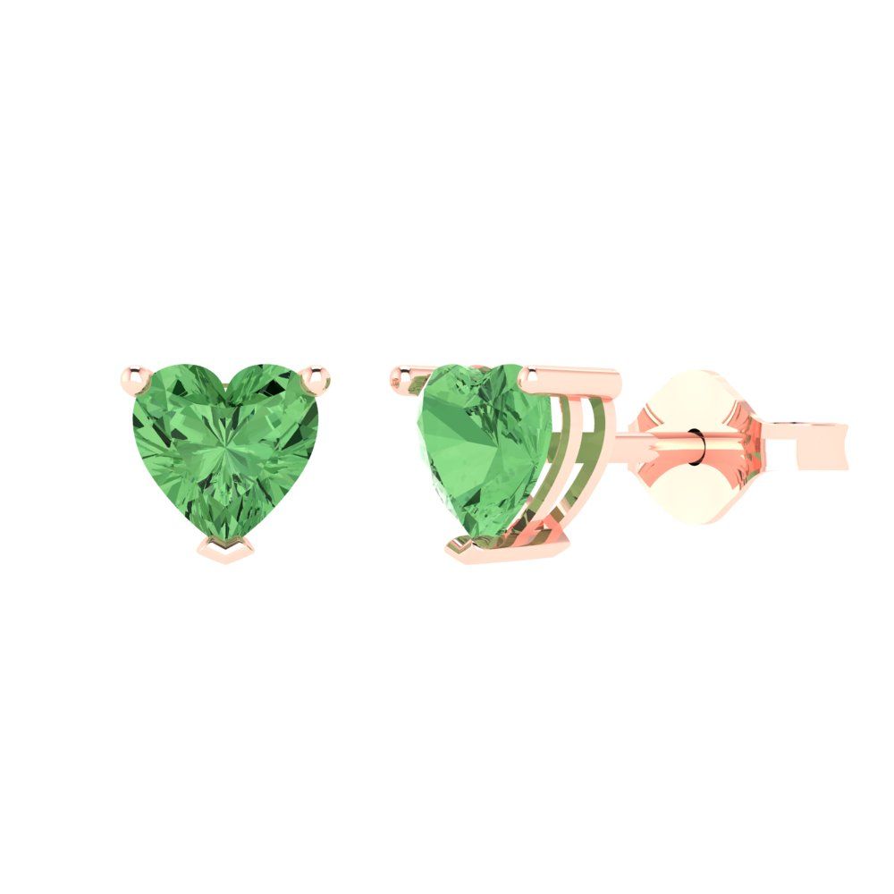 1.5 ctw Green Zirconia Studs Earrings | 6.0mm Heart Cut White Gold Push back | April Birthstone