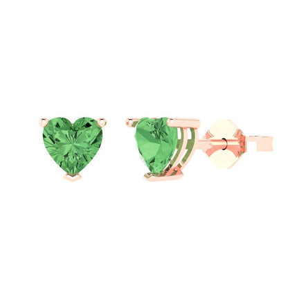 1.5 ctw Green Zirconia Studs Earrings | 6.0mm Heart Cut White Gold Push back | April Birthstone