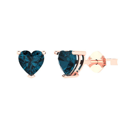 1.5cttw Heart Cut Natural London Blue Topaz Gold-Plated 925 Silver Push Back Stud Earrings