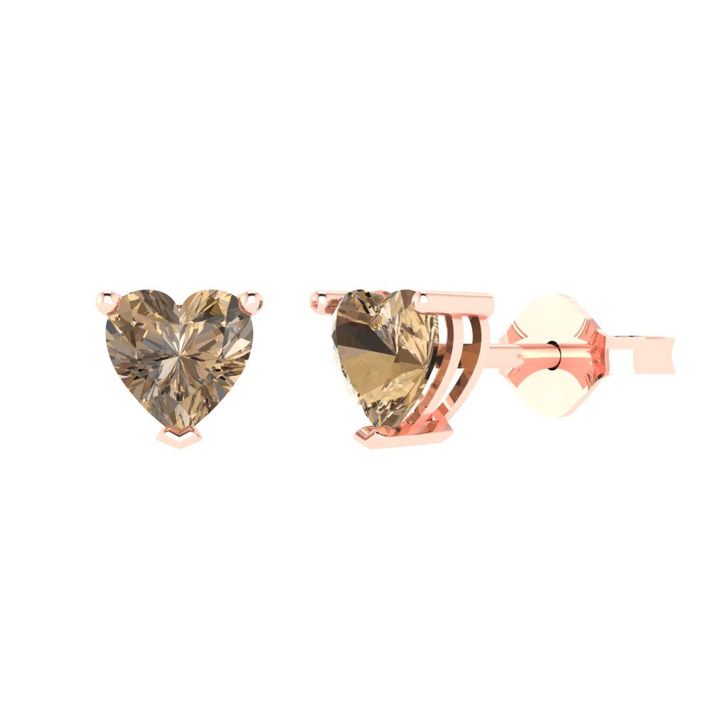 1.5 ctw Champagne Studs Earrings | 6.0mm Heart Cut White Gold Push back | April Birthstone