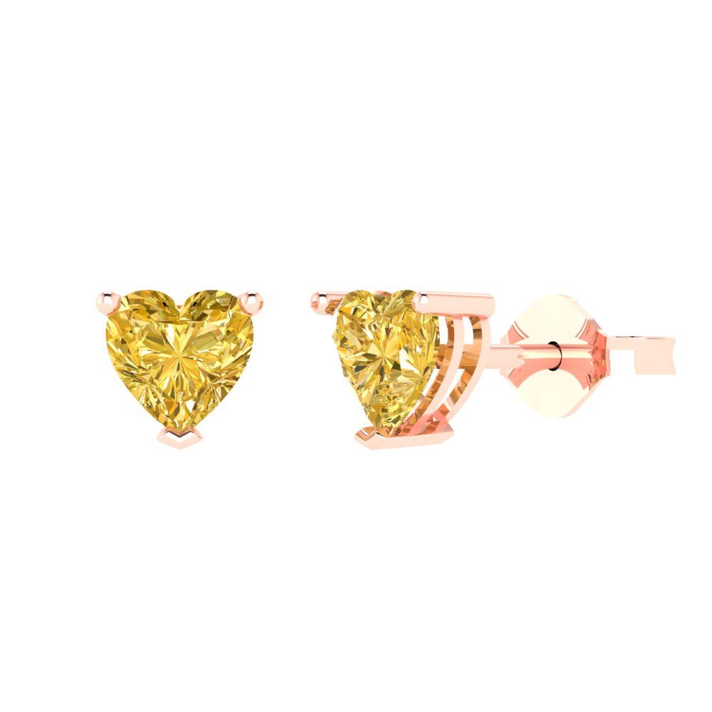 1.5 ctw Citrine Studs Earrings | 6.0mm Heart Cut White Gold Push back | November Birthstone