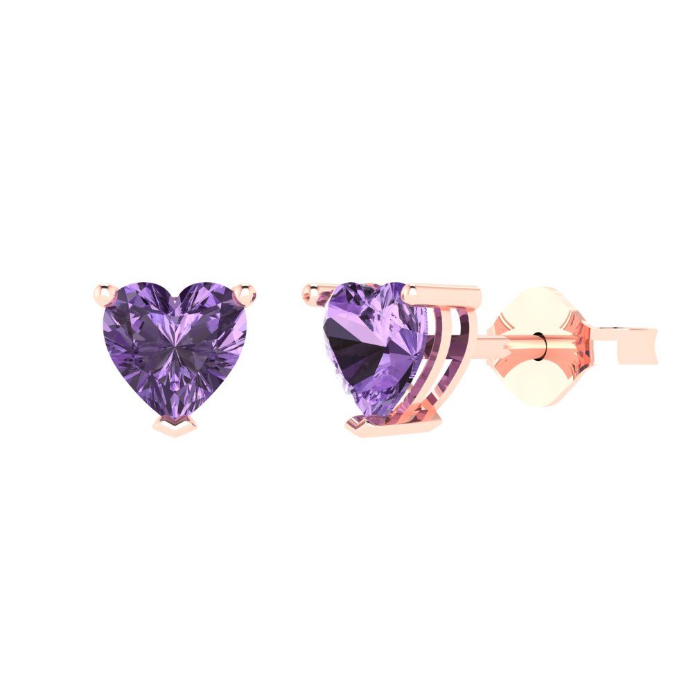 1.5 ctw Alexandrite Studs Earrings | 6.0mm Heart Cut White Gold Push back | June Birthstone