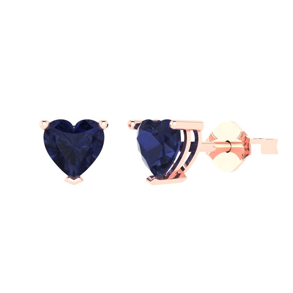 1.5 ctw Blue Sapphire Studs Earrings | 6.0mm Heart Cut White Gold Push back | September Birthstone