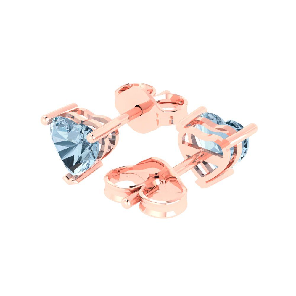 1.5 ctw Aquamarine Studs Earrings | 6.0mm Heart Cut White Gold Push back | March Birthstone