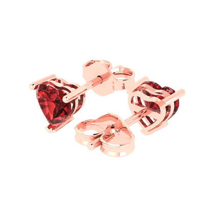 1.5 ctw Garnet Studs Earrings | 6.0mm Heart Cut White Gold Push back | January Birthstone