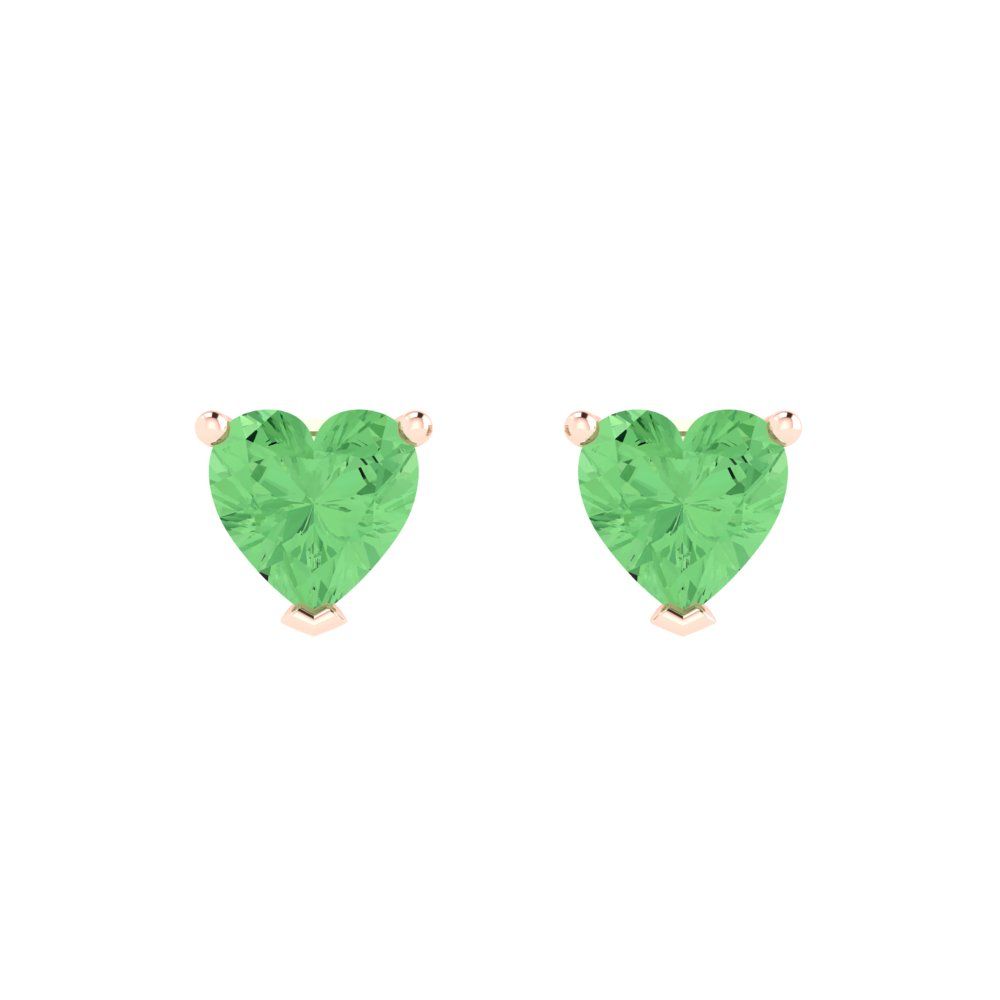 1.5 ctw Green Zirconia Studs Earrings | 6.0mm Heart Cut White Gold Push back | April Birthstone