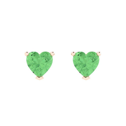 1.5 ctw Green Zirconia Studs Earrings | 6.0mm Heart Cut White Gold Push back | April Birthstone