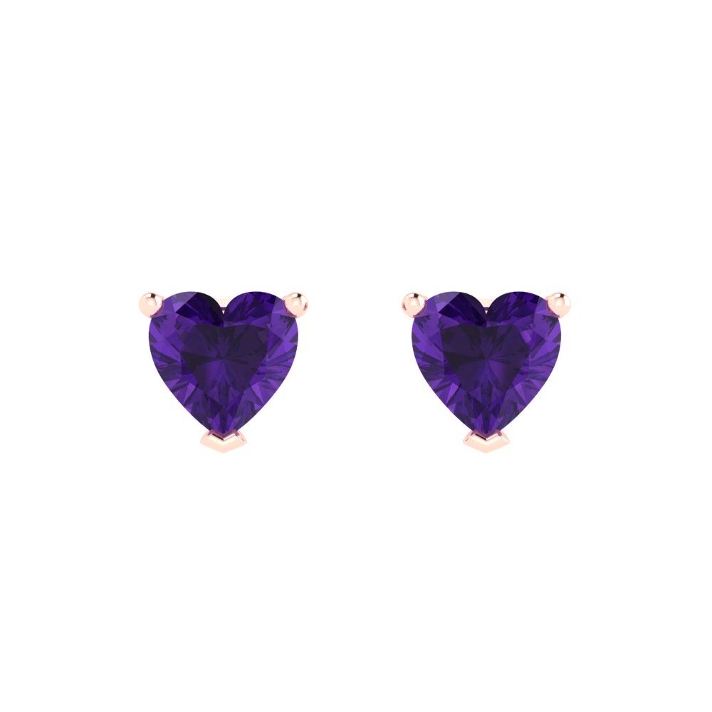 1.5 ctw Amethyst Studs Earrings | 6.0mm Heart Cut White Gold Push back | February Birthstone