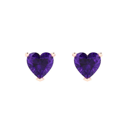 1.5 ctw Amethyst Studs Earrings | 6.0mm Heart Cut White Gold Push back | February Birthstone