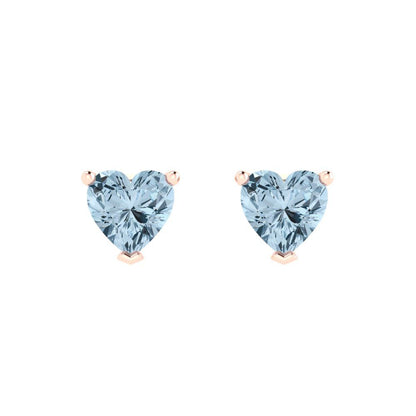 1.5 ctw Blue Zirconia Studs Earrings | 6.0mm Heart Cut White Gold Push back | April Birthstone