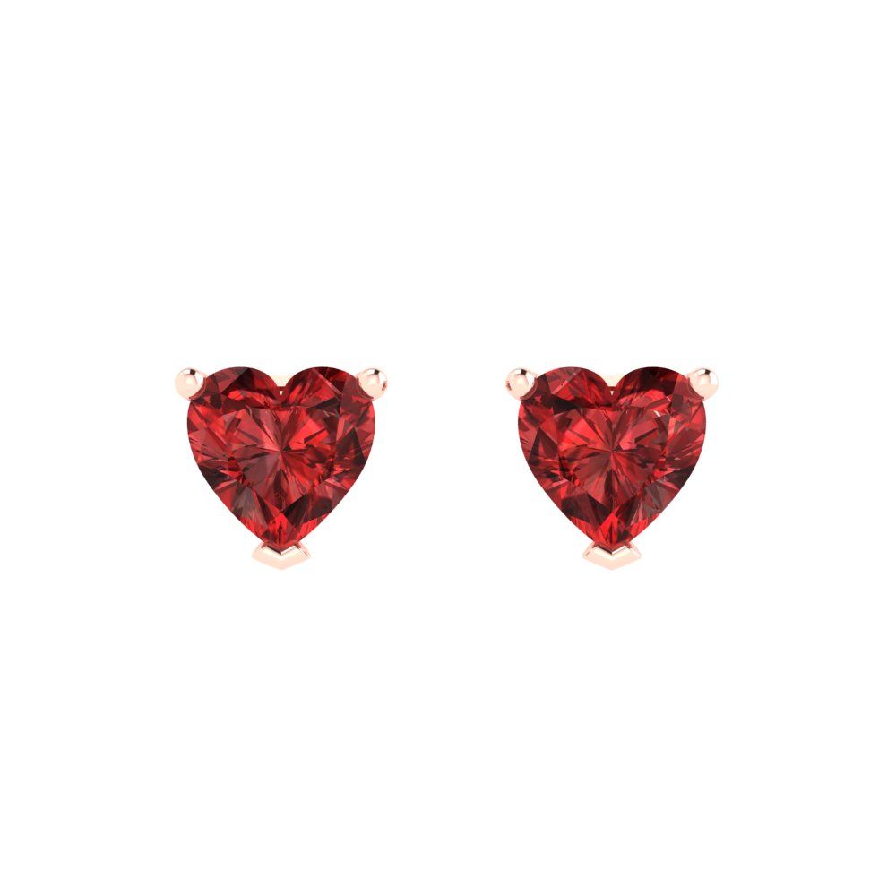 1.5 ctw Garnet Studs Earrings | 6.0mm Heart Cut White Gold Push back | January Birthstone