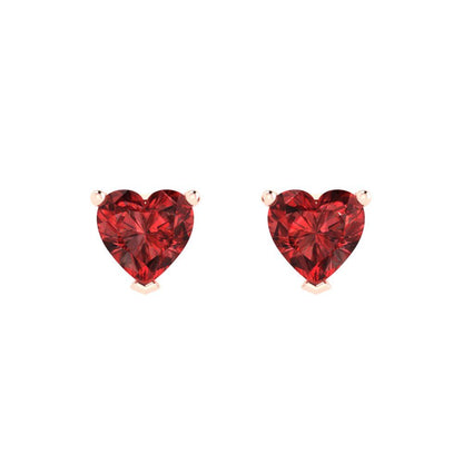 1.5 ctw Garnet Studs Earrings | 6.0mm Heart Cut White Gold Push back | January Birthstone