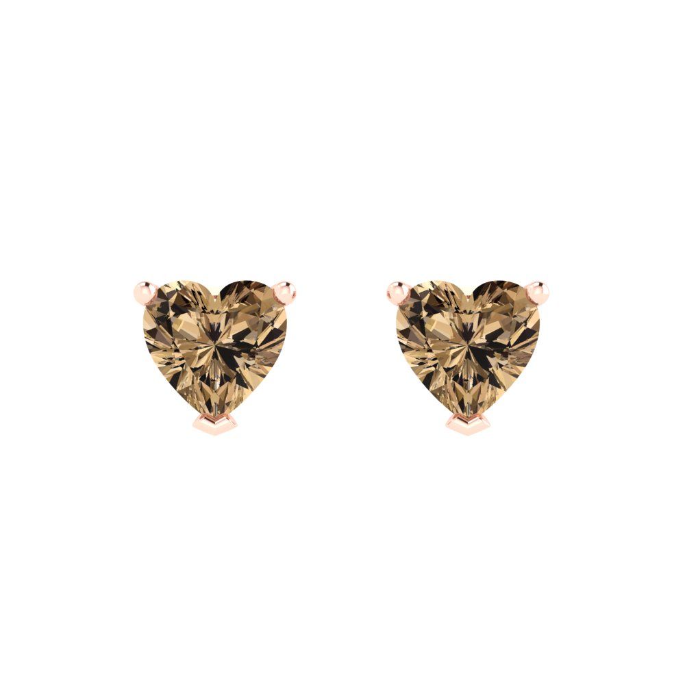 1.5 ctw Champagne Studs Earrings | 6.0mm Heart Cut White Gold Push back | April Birthstone
