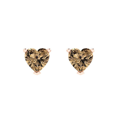 1.5 ctw Champagne Studs Earrings | 6.0mm Heart Cut White Gold Push back | April Birthstone