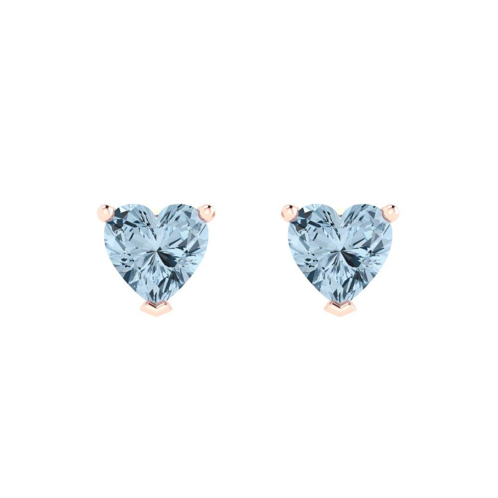 1.5 ctw Aquamarine Studs Earrings | 6.0mm Heart Cut White Gold Push back | March Birthstone