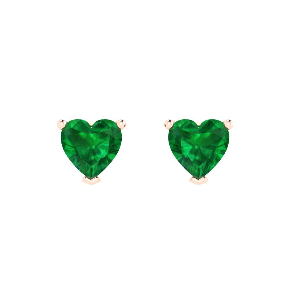 1.5 ctw Emerald Studs Earrings | 6.0mm Heart Cut White Gold Push back | May Birthstone