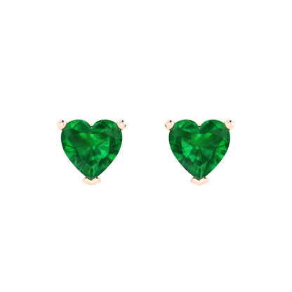 1.5 ctw Emerald Studs Earrings | 6.0mm Heart Cut White Gold Push back | May Birthstone