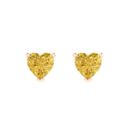 1.5 ctw Citrine Studs Earrings | 6.0mm Heart Cut White Gold Push back | November Birthstone