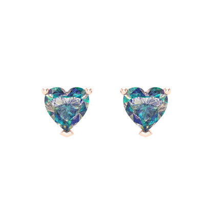 1.5 ctw Blue Moissanite Studs Earrings | 6.0mm Heart Cut White Gold Push back | April Birthstone