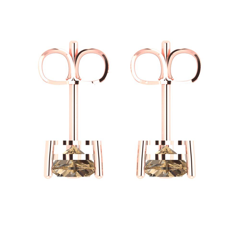 1.5 ctw Champagne Studs Earrings | 6.0mm Heart Cut White Gold Push back | April Birthstone