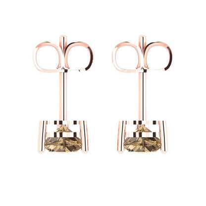 1.5 ctw Champagne Studs Earrings | 6.0mm Heart Cut White Gold Push back | April Birthstone