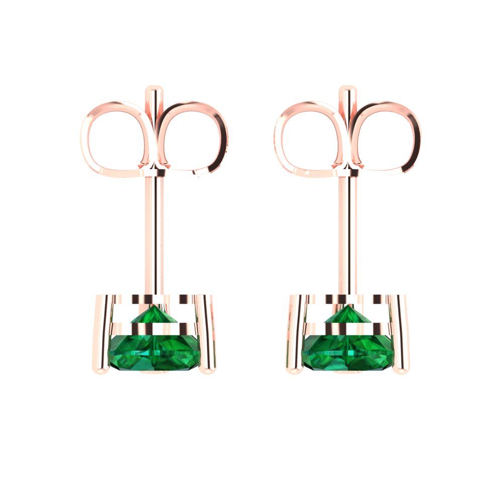 1.5 ctw Emerald Studs Earrings | 6.0mm Heart Cut White Gold Push back | May Birthstone