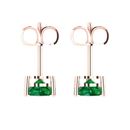 1.5 ctw Emerald Studs Earrings | 6.0mm Heart Cut White Gold Push back | May Birthstone