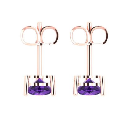 1.5 ctw Amethyst Studs Earrings | 6.0mm Heart Cut White Gold Push back | February Birthstone