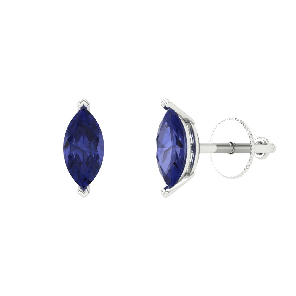 1cttw Marquise Cut Simulated Tanzanite Gold-Plated 925 Silver Push Back Stud Earrings