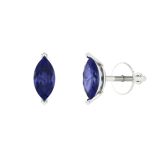 1cttw Marquise Cut Simulated Tanzanite Gold-Plated 925 Silver Push Back Stud Earrings
